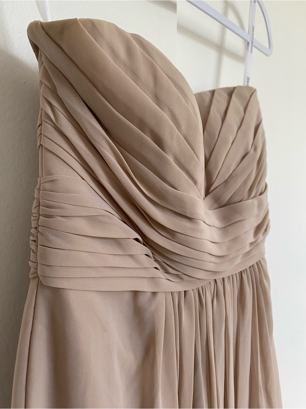 David's Bridal Long Strapless Chiffon Bridesmaid Dress In Quartz